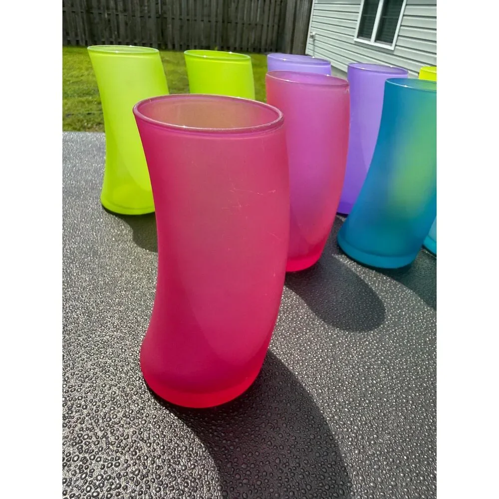 Set of 11 Vintage Set Libbey Watusi Retro Frosted Swerve Tumblers